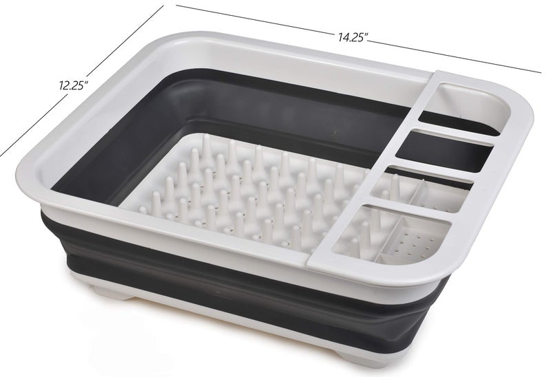Masirs Pop-Up Collapsible Dish Drying Rack: Convenient Storage, Drains into Sink, Eight Large Plate Capacity, Sectional Cutlery and Utensil Compartment. Compact and Portable Design. - Image 2